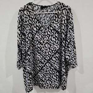 Maggie Barnes Womens Top Size 3X 3/4 Sleeve Black White Business Casual